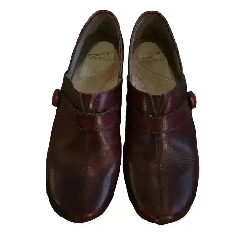 Dansko Women’s Solstice Leather Slip-On Clogs Burnt Red Comfort 38